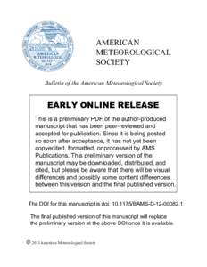 AMERICAN METEOROLOGICAL SOCIETY Bulletin of the American Meteorological Society  EARLY ONLINE RELEASE