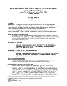 Meeting Minutes, August 14, [removed]Michigan Commission of Agriculture and Rural Development