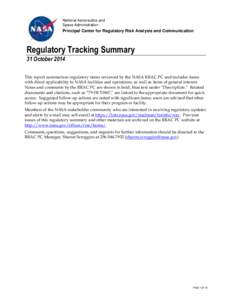 NASA RRAC PC Regulatory Tracking Summary