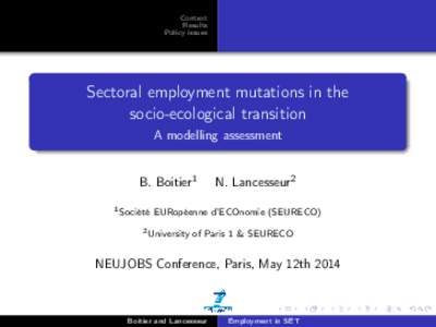 Context Results Policy issues Sectoral employment mutations in the socio-ecological transition