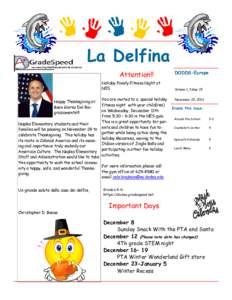 La Delfina Attention!! Holiday Family Fitness Night at NES Happy Thanksgiving or Buon Giorno Del Ringraziamento!!!