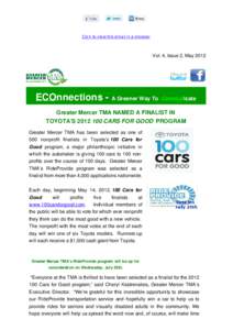 Click to view this email in a browser  Vol. 4, Issue 2, May 2012 ECOnnections - A Greener Way To Commut icate Greater Mercer TMA NAMED A FINALIST IN