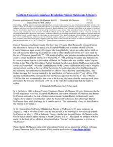 Southern Campaign American Revolution Pension Statements & Rosters Pension application of Barten McPherson R6810 Transcribed by Will Graves Elizabeth McPherson