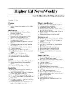 Higher Ed NewsWeekly from the Illinois Board of Higher Education September 15, 2011 PEOPLE