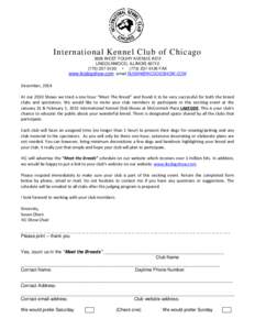 International Kennel Club of Chicago 3926 WEST TOUHY AVENUE #372 LINCOLNWOOD, ILLINOIS[removed]5100 • ([removed]FAX www.ikcdogshow.com email [removed]