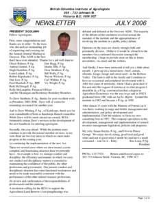 British Columbia Institute of Agrologists[removed]Johnson St. Victoria B.C. V8W 3C7 NEWSLETTER PRESIDENT’S COLUMN