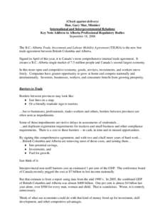 Economy of Saskatchewan / New West Partnership / Agreement on Internal Trade / Alberta / Trade union / Economic history of Canada / Canada / Economy of Alberta