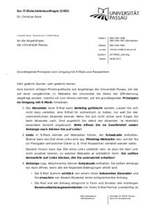 Der IT-Sicherheitsbeauftragte (CISO) Dr. Christian Rank Universität Passau . Rechenzentrum . DPassau  An die Angehörigen