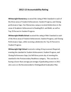 [removed]Accountability Rating  Whitewright Elementary received the rating of Met Standard in each of the three areas of Student Achievement, Student Progress, and Closing performance Gaps. Our Elementary campus received 