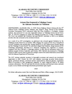 Securities fraud / Sylacauga /  Alabama / Geography of Alabama / Alabama / Talladega County /  Alabama