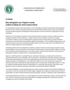CHESAPEAKE BAY COMMISSION CHESAPEAKE CONSERVANCY In Virginia  Bay delegates say Virginia needs