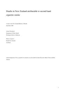 Deaths in New Zealand attributable to second hand cigarette smoke A report to the New Zealand Ministry of Health September 2000