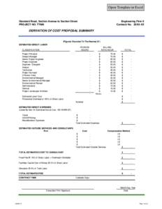 Open Template in Excel  Standard Road, Section Avenue to Section Street PROJECT NO. TT000  Engineering Firm X