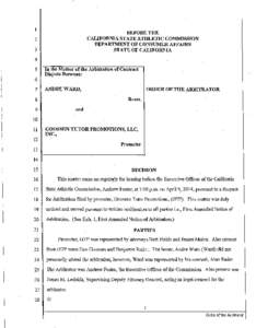California State Athletic Commission - CSAC Decision on Goossen Tutor Promotion, LLC vs. Andre Ward