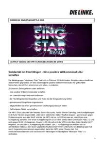 REDROXX SINGSTAR BATTLE[removed]AUFRUF GEGEN DIE NPD-KUNDGEBUNGEN AM 10.MAI Solidarität mit Flüchtlingen - Eine positive Willkommenskultur schaffen