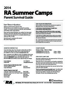 2014  RA Summer Camps Parent Survival Guide  FOR YOUR INFORMATION