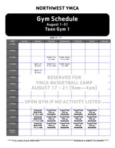 August Northwest Gym Schedule (Read-Only)