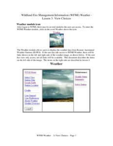 Wildland Fire Management Information (WFMI) Weather Lesson 3: View Choices Weather module icon After logon to WFMI, there may be several modules the user can access. To enter the WFMI Weather module, click on the word We
