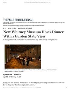 New Whitney Museum Hosts Dinner With a Garden State View - WSJ This  copy  is  for  your  personal,  non-­commercial  use  only.  To  order  presentation-­ready  copies  for  distribution  to 