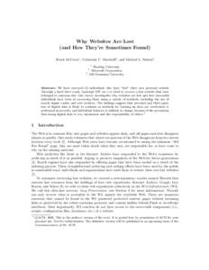 Why Websites Are Lost (and How They’re Sometimes Found) Frank McCown1 , Catherine C. Marshall2 , and Michael L. Nelson3 1  Harding University