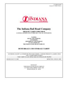 FT INRD 9100 B (Cancels FT INRD 9100 A) The Indiana Rail Road Company FREIGHT TARIFF INRD 9100 B (CANCELS AND REPLACES FT INRD 9100 A AND ALL SUPPLMENTS)