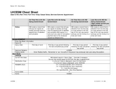 Banner: HR – Cheat Sheets  LHCESM Cheat Sheet Used to Hire Part-Time/Full-Time Temp/Casual Salary Services Summer Appointment