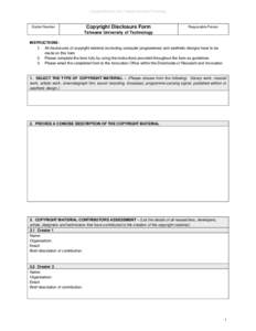 Copyright Disclosure Form, Tshwane University of Technology  Docket Number Copyright Disclosure Form