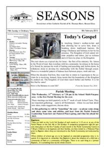 SEASONS Newsletter of the Catholic Parish of St. Thomas More, Mount Eliza 8th February[removed]Fifth Sunday in Ordinary Time