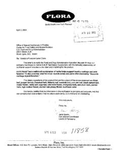 April 2,2003  Office of Special Nutritionals (HFS-450) Center for Food Safety and Applied Nutrition U.S. Food and Drug Administration 200 C Street, S.W.