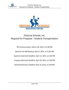 FirstLine Schools, Inc. Request for Proposal – Student Transportation FirstLine Schools, Inc. Request for Proposal – Student Transportation