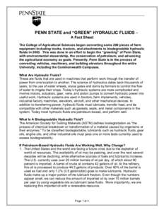 PENN STATE and “GREEN” HYDRAULIC FLUIDS – A Fact Sheet
