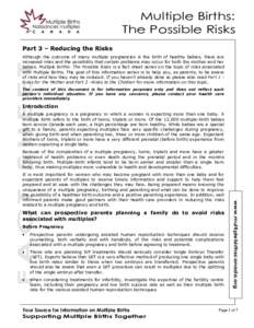 Multiple Births: The Possible Risks Part 3 – Reducing the Risks FACT SHEET