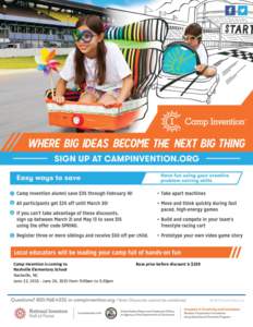 Camp Invention is coming to Nashville Elementary School Nashville, NC June 22, June 26, 2015 from 9:00am to 3:30pm  Base price before discount is $220