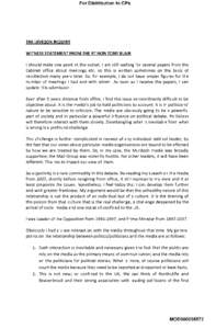 For Distribution to CPs  THE LEVESON INQUIRY WITNESS STATEMENT FROM THE RT HON TONY BLAIR I should make one point at the outset. I am still waiting for several papers from the Cabinet office about meetings etc. so this i