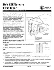 Bolt Sill Plates to Foundation PROTECTING YOUR PROPERTY FROM EARTHQUAKES As shown in the figure, the sill plate of a structure rests directly on top of the foundation. (This figure shows the sill plate for a structure bu