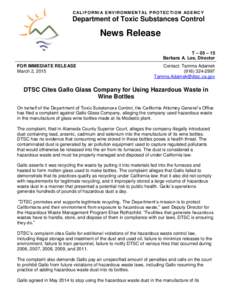 DTSC Cites Gallo Glass Company for Using Hazardous Waste in Wine Bottles