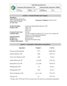 Sagent Pharmaceuticals, Inc.  Granisetron HCl Injection, USP Material Safety Data Sheet (MSDS)