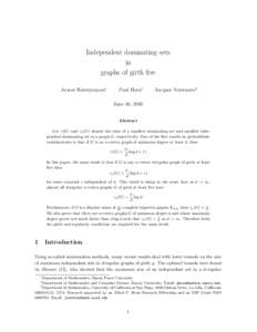 Independent dominating sets in graphs of girth five Ararat Harutyunyan∗  Paul Horn†