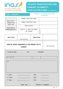ATHLETE REGISTRATION AND PRIMARY ELIGIBILITY APPLICATION FORM (V5 – MARCH[removed]This page to be completed by the athletes representative