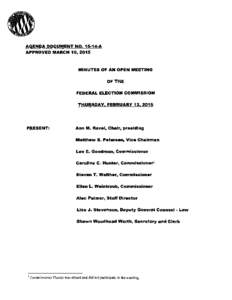 AGENDA DOCUMENT N0A APPROVED MARCH 10, 2015 MINUTES OF AN OPEN MEETING OF THE FEDERAL ELECTION COMMISSION