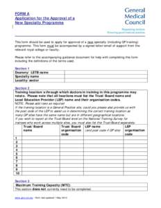Form A - application for approval of a new training programme