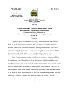 Testimony of Attorney General William H. Sorrell, Vermont, Hearing on 