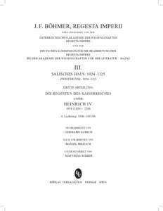 J. F. BÖHMER, REGESTA IMPERII HERAUSGEGEBEN VON DER ÖSTERREICHISCHEN AKADEMIE DER WISSENSCHAFTEN – REGESTA IMPERII – UND DER