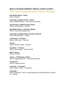 Julianne Moore / Golden Globe Award / Albert Finney / Logie Awards / Cinema of the United States / Television in the United States / Television