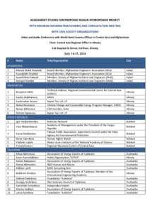 ASSESSMENT STUDIES FOR PROPOSED ROGUN HYDROPOWER PROJECT FIFTH RIPARIAN INFORMATION SHARING AND CONSULTATION MEETING WITH CIVIL SOCIETY ORGANIZATIONS Video and Audio Conference with World Bank Country Offices in Central 