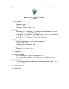 6:30 p.m.  September 4, 2012 REGULAR MEETING OF COUNCIL AGENDA