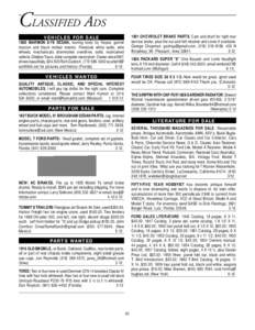 Classified Ads 1931 CHEVROLET BRAKE PARTS. Cam and shaft for right rear service brake, plus the nut and felt retainer and cover if available. George Chapman, [removed], ([removed], 405 N Broadway, Mt. Pleasant