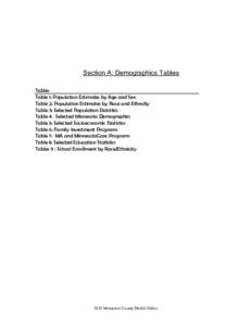 Section A: Demographics Tables Tables Table 1: Population Estimates by Age and Sex Table 2: Population Estimates by Race and Ethncity Table 3: Selected Population Statistics Table 4: Selected Minnesota Demographics