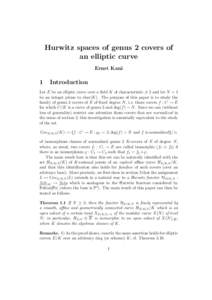 Hurwitz spaces of genus 2 covers of an elliptic curve Ernst Kani