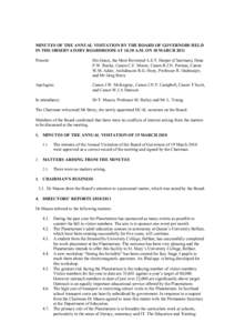 MINUTES OF THE ANNUAL VISITATION BY THE BOARD OF GOVERNORS HELD IN THE OBSERVATORY BOARDROOM AT[removed]A.M. ON 18 MARCH 2011 Present: His Grace, the Most Reverend A.E.T. Harper (Chairman), Dean P.W. Rooke, Canon C.F. Moor